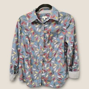 Talbots Feather Print Button Down Sz S Petite Vibrant Pattern Preppy Women's CJ